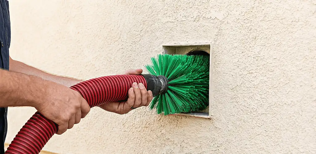 Air duct cleaning brush removing debris from a vent opening in Dover, DE