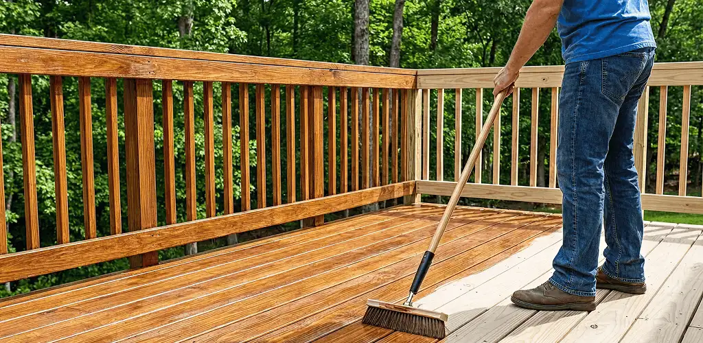 Deck staining and sealing application on a wood deck in Dover, DE