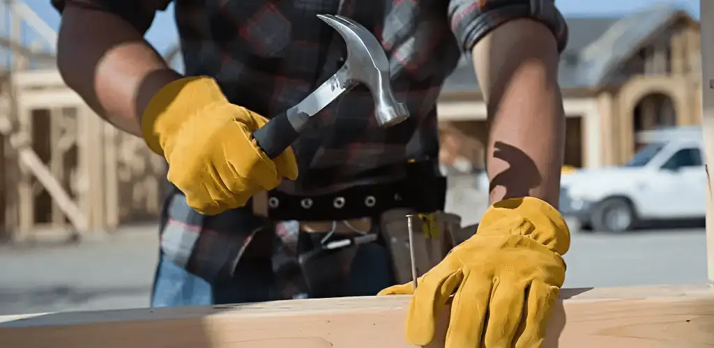 Handyman fixing wood trim with a hammer for home repairs in Dover, DE