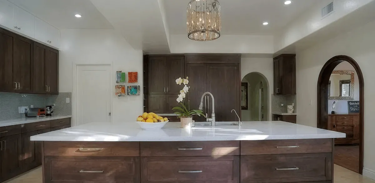 Cabinet refacing project with updated kitchen cabinets and island in Dover, DE