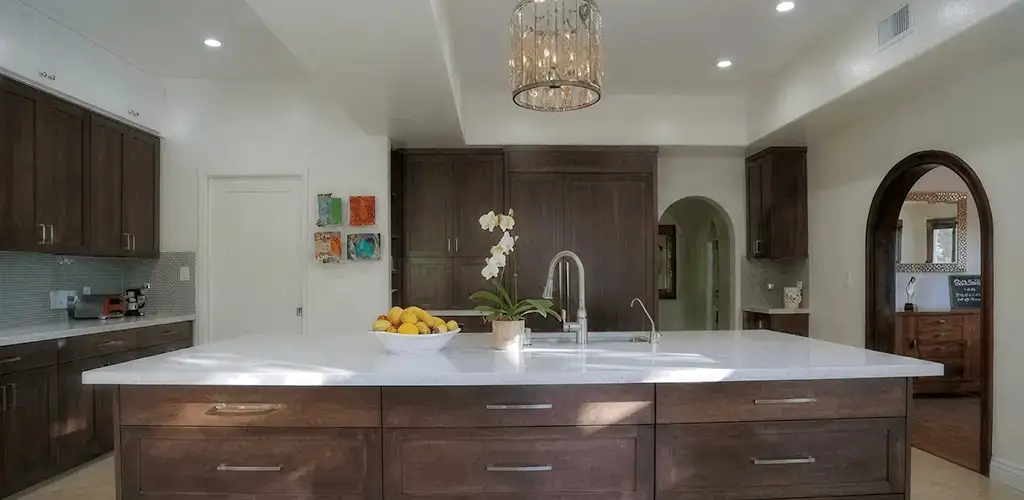 Cabinet refacing project with updated kitchen cabinets and island in Dover, DE