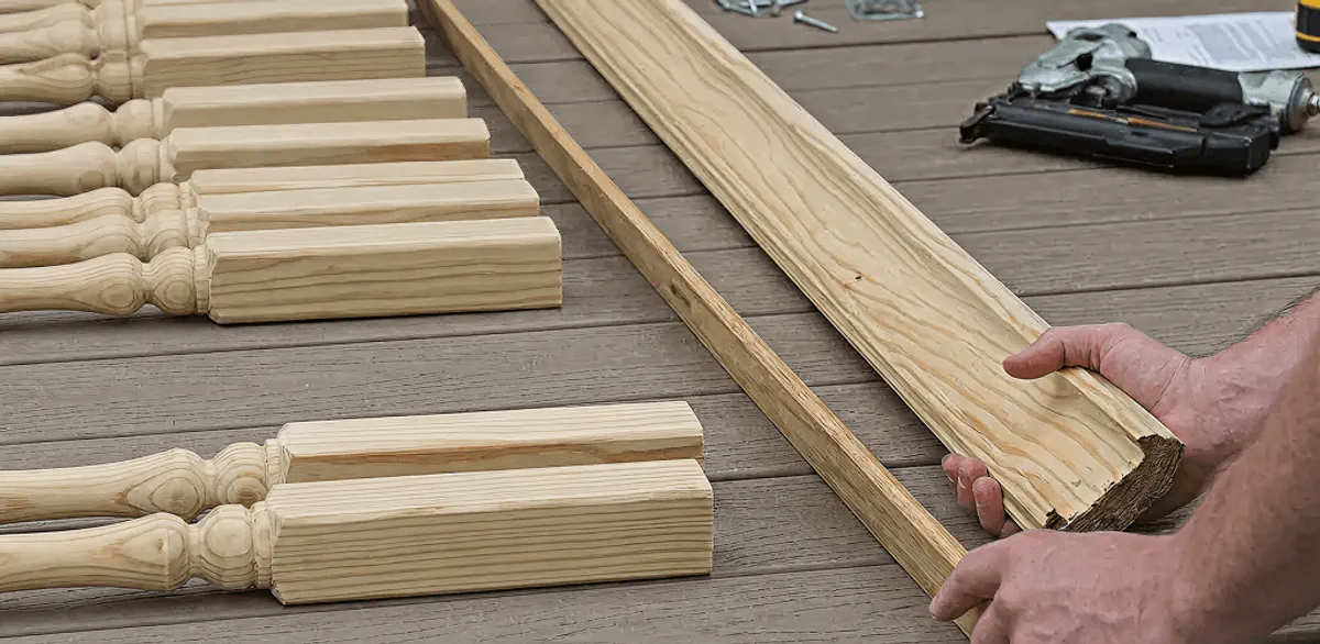 Handrail installation materials and wood components for stair rail work in Dover, DE